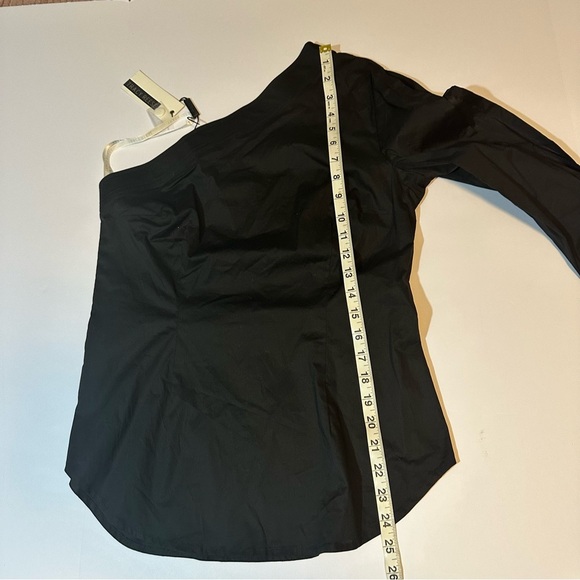 Tracy Reese One Shoulder Top Blouse Black Open Sleeve Side Button Up - Picture 11 of 11